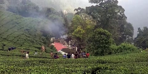 Smoke comes out from an Indian Air Force crashed chopper carrying CDS General Bipin Rawat, his wife, and defence assistants near Coimbatore and Sulur. (Photo| ANI)