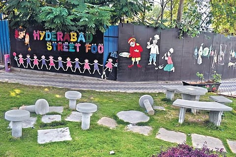 Many sitting benches placed near the kiosks have been knocked over.