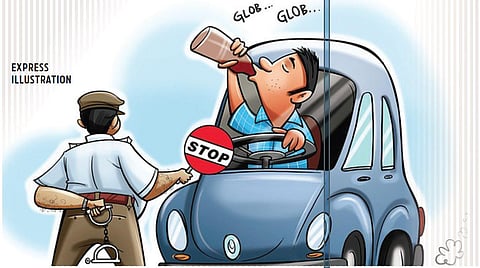 Police suspected they were drunk and retrieved a bottle of alcohol bottle from the car. (Express Illustration)
