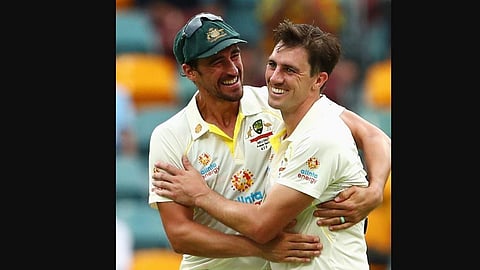 Pat Cummins (right) took 5 wickets as England were all out for 147 runs of day 1 for the first Ashes Test. (Photo | Twitter/Cricket Australia)
