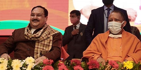 BJP national president JP Nadda (L) and Uttar Pradesh CM Yogi Adityanath (Photo| ANI)