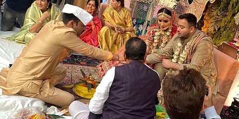 Former Bihar Deputy CM Tejashwi Yadav got hitched to Rachel Iris. (Photo | Twitter)
