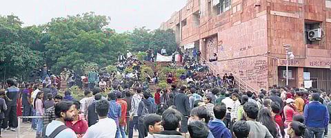 JNU students’ union protests outside the administrative block in 2019