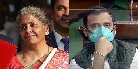 Finance Minister Nirmala Sitharaman (L) and Congress leader Rahul Gandhi. (Photo| LSTV and EPS)
