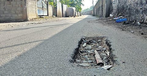 A poorly patched up road in Valasaravakkam | Express