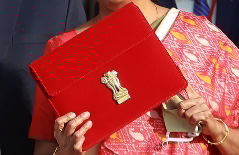 Finance Minister Nirmala Sitharaman with the tab ahead of presenting the Union Budget (Photo | Shekhar Yadav, EPS)