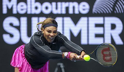 United States' Serena Williams makes a backhand return to Australia's Daria Gavrilova during a tuneup tournament ahead of the Australian Open tennis championships in Melbourne. (Photo | AP)