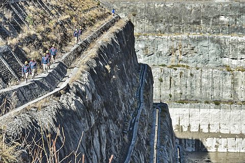 ITBP personnel carry out search and rescue operation near the damaged Tapovan hydel project tunnel after Sunday's glacier burst in Joshimath. (Photo | PTI)
