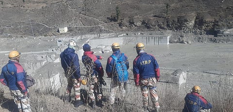 Rescue work going on near Tunnel at Tapovan in Uttrakhand on Thursday. (Photo | Shekhar Yadav, EPS)