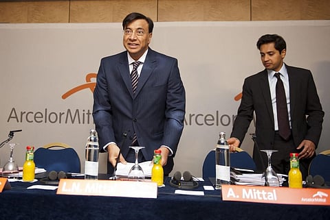 Lakshmi Mittal(L) seen with son Aditya Mittal(R) in this file image. (Photo | AFP)