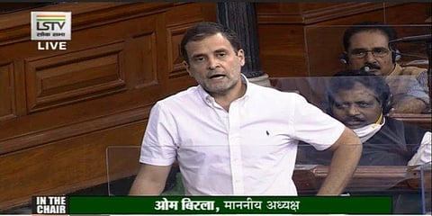 Congress leader Rahul Gandhi in Lok Sabha.
