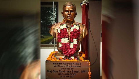 The bronze bust of Havildar (Gunner) K Palani was unveiled on Tuesday in UP.
