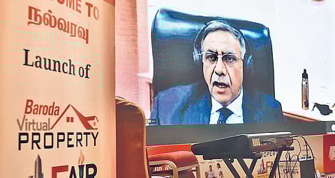 Bank of Baroda MD & CEO Sanjiv Chadha speaks at the inaugural function of ‘Bank of Baroda Virtual Property Fair 2021’, in Chennai, on Thursday | p jawahar