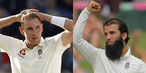 England's Stuart Broad (L) and Moeen Ali. (File photo| AP)