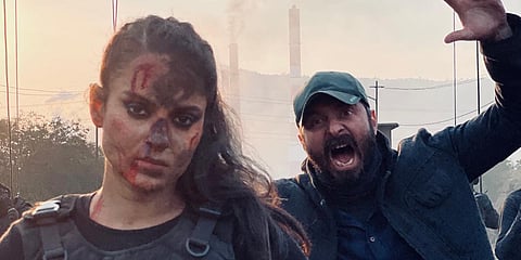 Kangana Ranaut on the sets of 'Dhaakad' (Photo| Twitter)