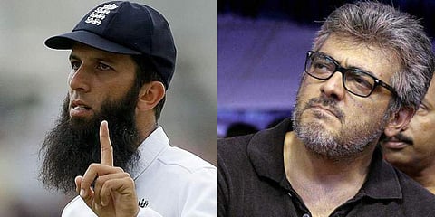 Kollywood actor Ajith (R) and England all-rounder Moeen Ali (Photo | AP and EPS)