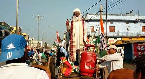 Congress activist dressed as PM Modi during Odisha bandh. (Photo | INC Odisha)