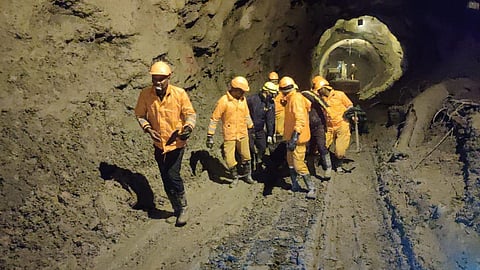 Rescue operation at Tapovan tunnel in Joshimath, Uttrakhand on Monday. (Photo | Special Arrangement)
