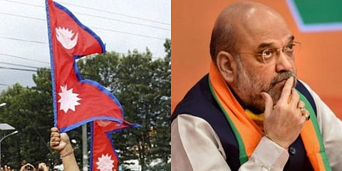 Flag of Nepal (L) and Home Minster Amit Shah. (File photo| PTI)