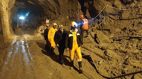 Rescue operation underway at Tapovan tunnel in Joshimath, Uttrakhand on Tuesday. (Photo | Special arrangement)