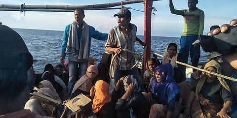 A vessel carrying Rohingya people some eight kilometres offshore in the Malacca strait between Indonesia and neighbouring Malaysia. (File photo| AFP)