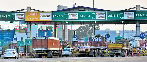 Vehicles pass through the Kaza toll gate in Guntur district, which has gone 100 per cent digital | P Ravindra Babu