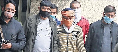 Maninder Singh (30), who was arrested by Delhi Police, being brought to Saket Special Cell. (Photo | Shekhar Yadav, EPS)