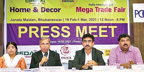 Officials of CREDAI addressing mediapersons in Bhubaneswar on Thursday. (Photo | Irfana, EPS)