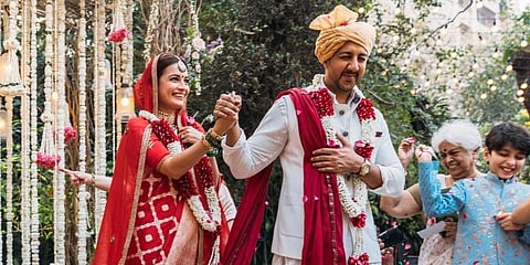 Bollywood actress Dia Mirza with Vaibhav Rekhi at the wedding ceremony. (Photo | Dia Mirza Instagram)