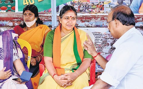 BJP state vice-president Sobha Surendran during her 48-hour fast in front of the Secretariat in support of the stir by PSC job aspirants on Thursday | Vincent Pulickal