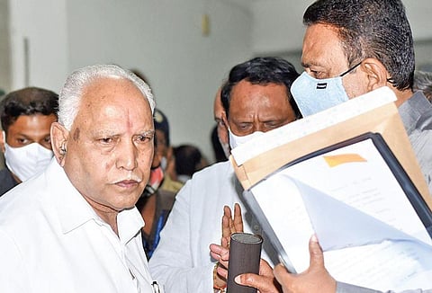 Chief Minister B S Yediyurappa arriving for the Cabinet meeting in Bengaluru  on Thursday | NAGARAJA GADEKAL