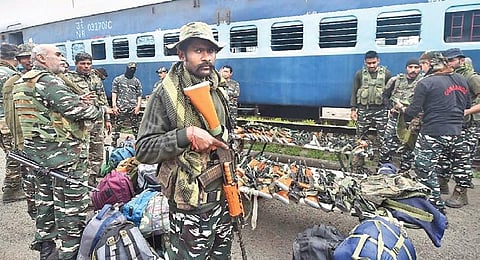 Paramilitary personnel arrive at Chitpur Yard in Kolkata on Saturday. (Photo | PTI)