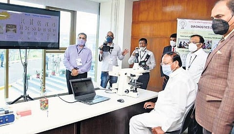 Vice President M Venkaiah Naidu at the Centre for DNA Fingerprinting andDiagnostics in Uppal, Hyderabad. (Photo | Express)