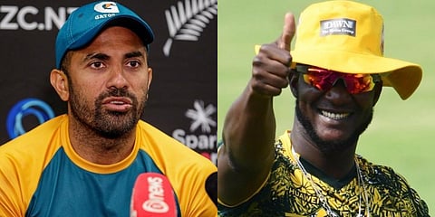Peshawar Zalmi players Wahab Riaz (L) and Daren Sammy. (File photo| AFP))