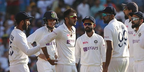 Joe Root's men once again looked clueless against the in-form spin combination of Patel and Ravichandran Ashwin. (Photo | Twitter @bcci)