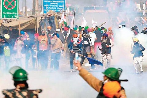 A file photo of protesters clashing with Delhi Police on Republic Day | express