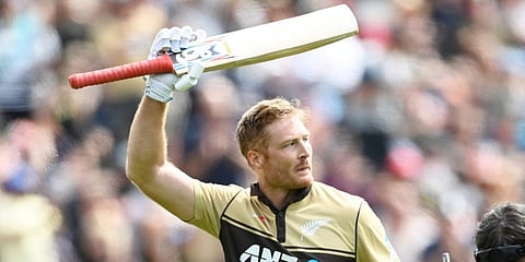 New Zealand batsman Martin Guptill waves to the crowd after he was dismissed for 97 runs during the second T20 against Australia at University Oval In Dunedin. (Photo | AP)