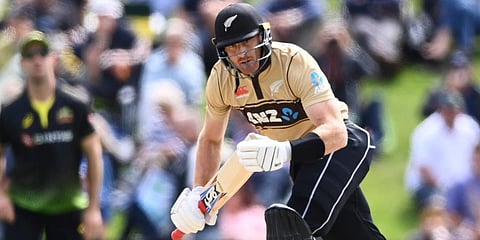 New Zealand batsman Martin Guptill bats during the second T20 cricket international between Australia and New Zealand at University Oval In Dunedin. (Photo | AP)