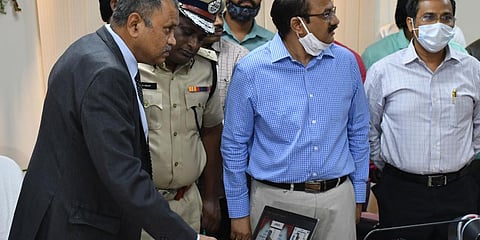 Nimmagadda Ramesh Kumar launches eWatch application in Vijayawada. (Photo | Prasant Madugula, EPS)