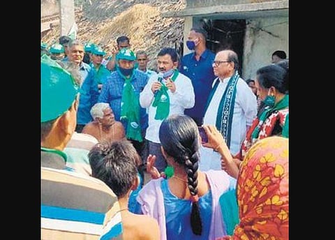 BJD leaders campaigning in a village of Parjang block. (Photo | Express)
