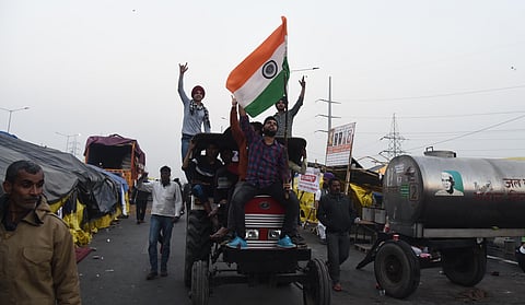 Farmers during their ongoing protest against the new farm laws, at Ghazipur border in New Delhi.(Photo | Parveen Negi, EPS)