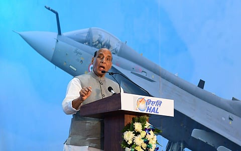 Defence Minister Rajnath Singh during the inaugural ceremony of Aero India 2021 show in Bengaluru. (Photo | Shriram BN, EPS)