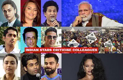 A clear divide between Bollywood celebrities was visible as Taapsee Pannu, Swara Bhasker, Siddharth criticised similarly worded tweets by stars like Akshay Kumar and Ajay Devgn in response to pop star Rihanna's post drawing attention to the farmers' agita