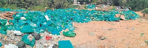 Heaps of biomedical and non-biomedical waste dumped on the vicinity of the Thiruvananthapuram Medical College Hospital premises.  (Photo | EPS/B P Deepu)