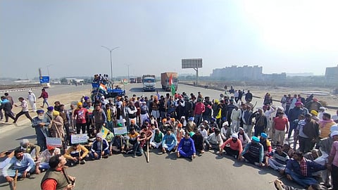 Farmers blocking kundli Manesar Palwal expressway near Singhu border. (Photo | Parveen Negi, EPS)
