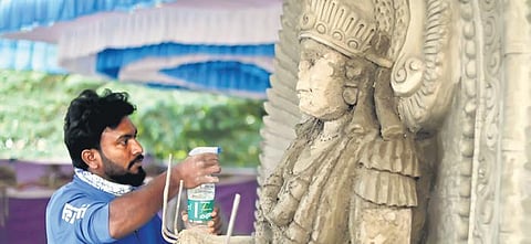 A cement sculpture is essentially made of concrete: a mixture of gravel, sand, water, and cement, which acts as a binding agent.