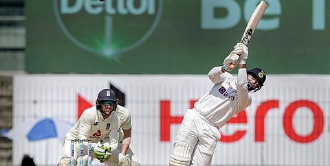Indian player Rishabh Pant plays a shot during the 3rd day of first cricket test match between India and England. (Photo | PTI)