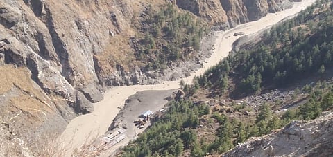 A massive flood has been reported in Dhauliganga river, following an avalanche near Rishiganga Power Project in Chamoli district (Photo | Express)