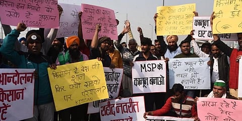 Farmers during their ongoing protest against the new farm laws at Ghazipur border in New Delhi. (Photo | Parveen Negi, EPS)