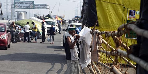 Farmers during their ongoing protest against farm laws at Ghazipur border in New Delhi. (Photo | Parveen Negi, EPS)